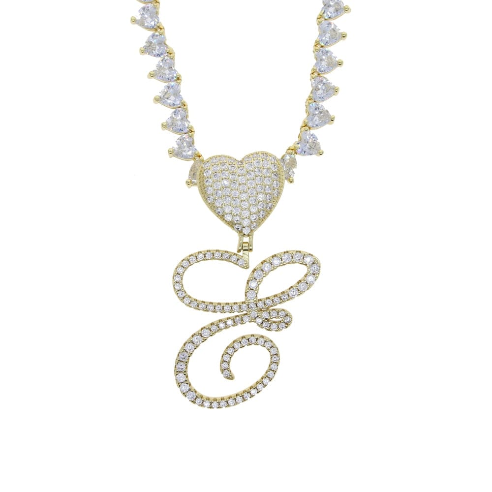 VVS Jewelry Iced Cursive Heart Initial Pendant Tennis Necklace - Image 6