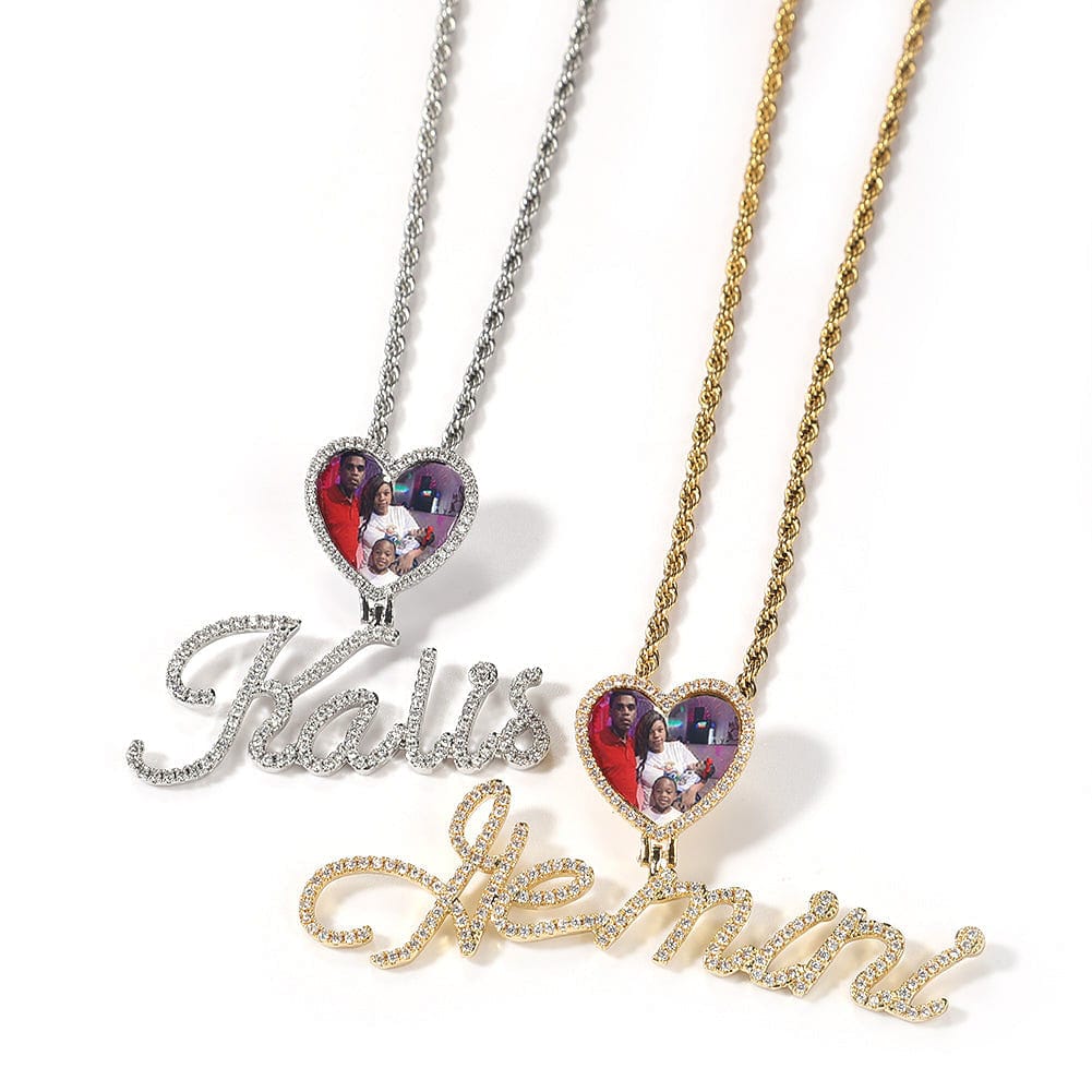 Custom Heart Photo Pendant with Cursive Letter Pendant Necklace - Image 3