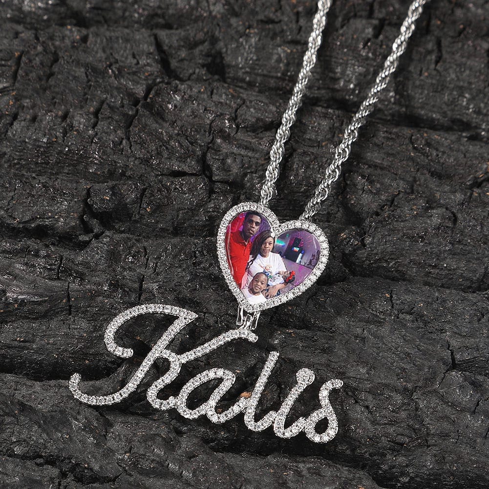 Custom Heart Photo Pendant with Cursive Letter Pendant Necklace - Image 4