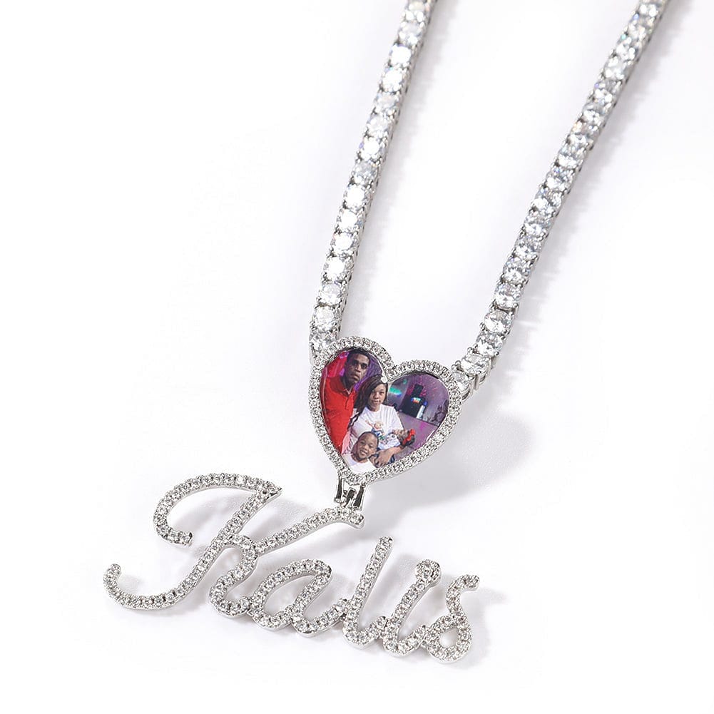 Custom Heart Photo Pendant with Cursive Letter Pendant Necklace - Image 5
