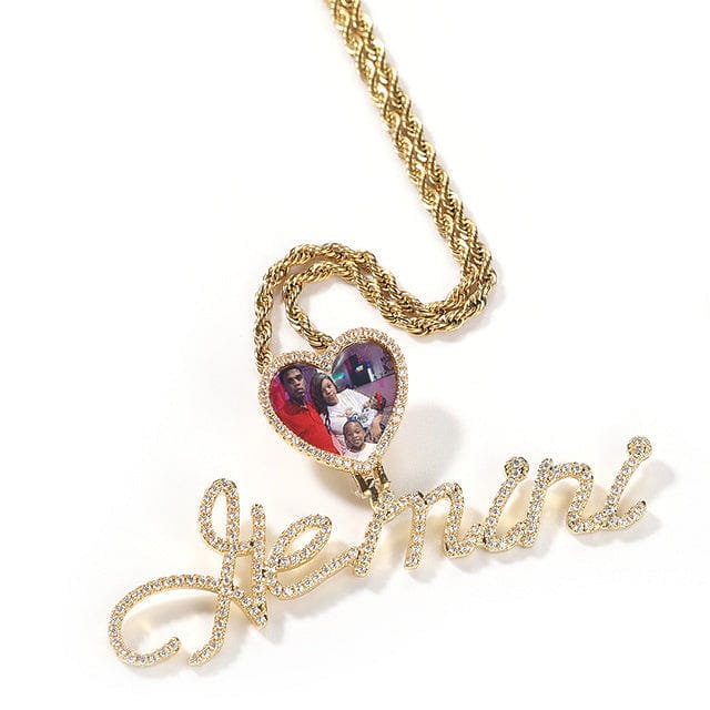 Custom Heart Photo Pendant with Cursive Letter Pendant Necklace - Image 9