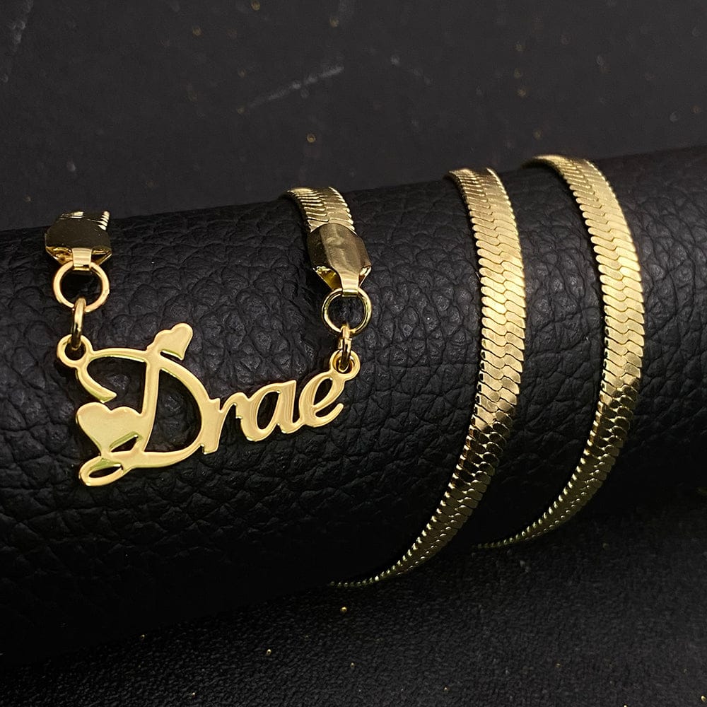 Custom Name Herringbone Chain – Gold Plated Personalized Necklace - Image 8
