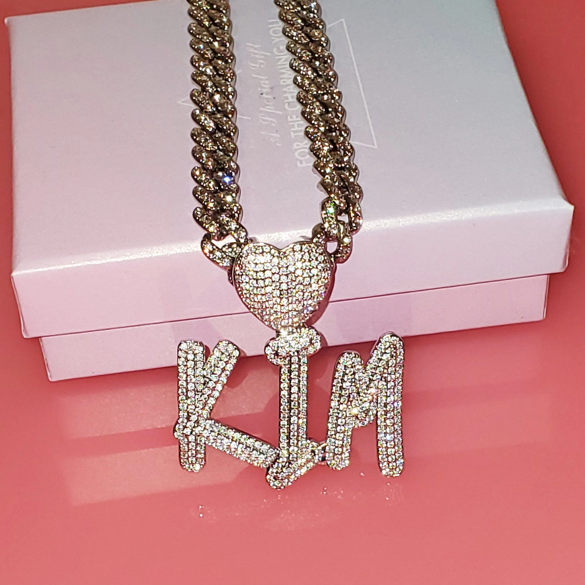 Custom Icy Cursive Name Heart Necklace - Image 11