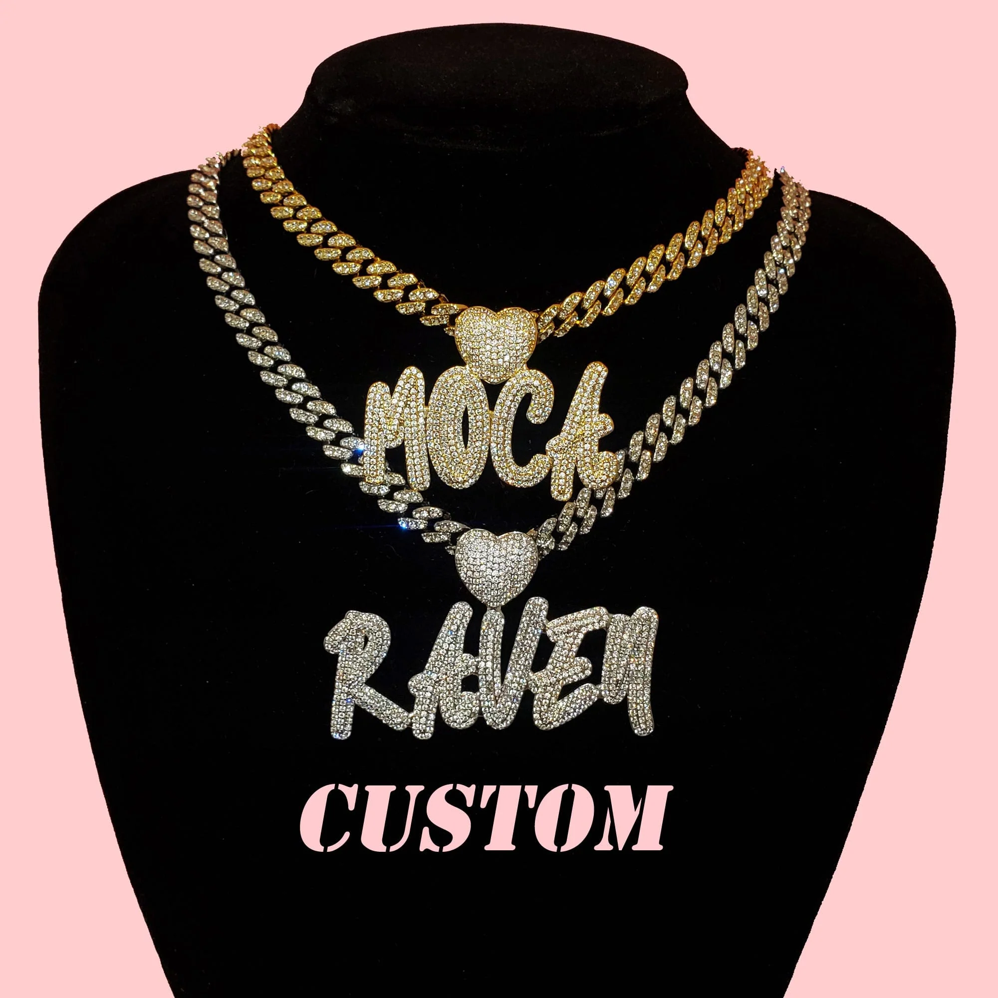 Custom Icy Cursive Name Heart Necklace - Image 6