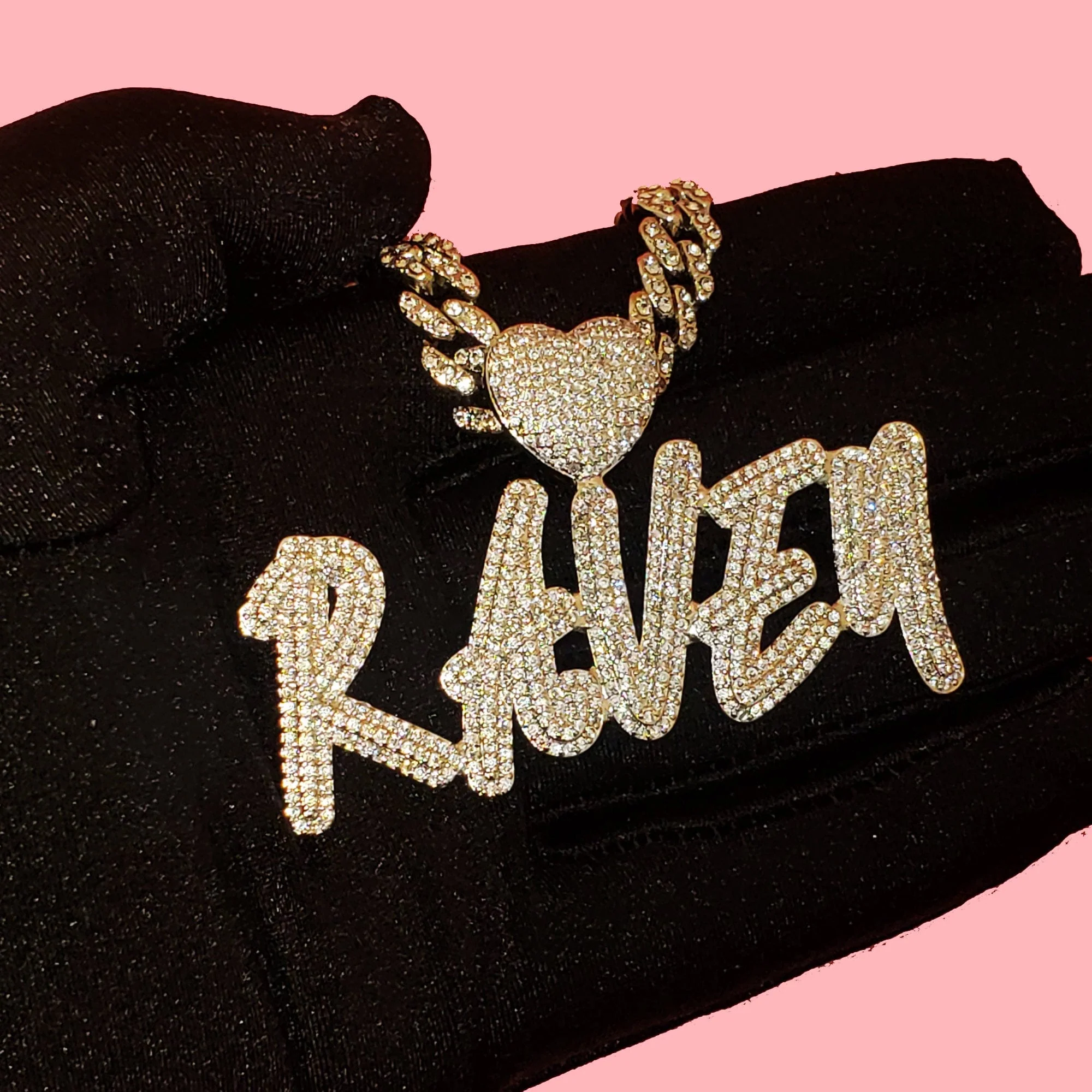 Custom Icy Cursive Name Heart Necklace - Image 8