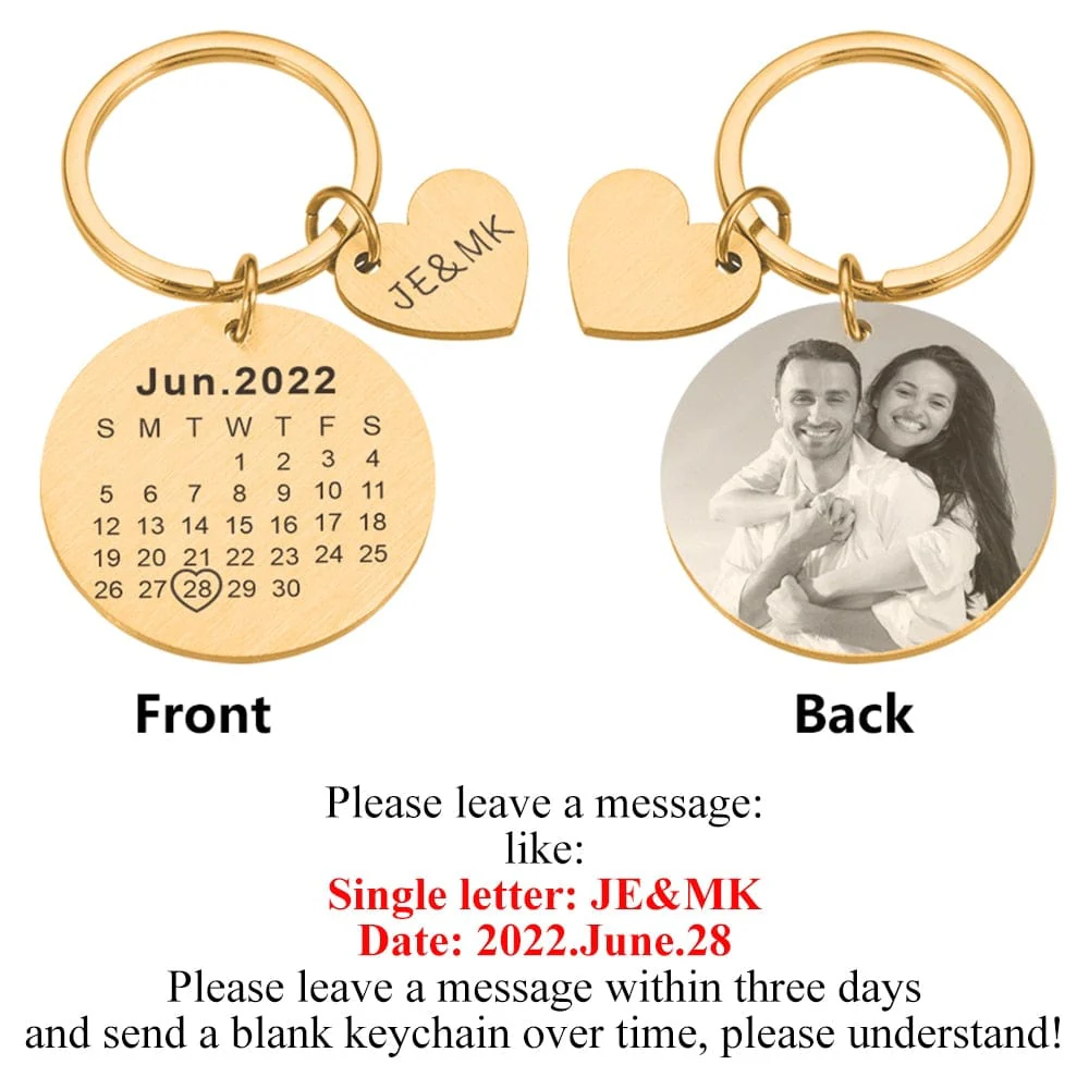 Custom Name and Photo Couple Keychain with Calendar Date - Image 4