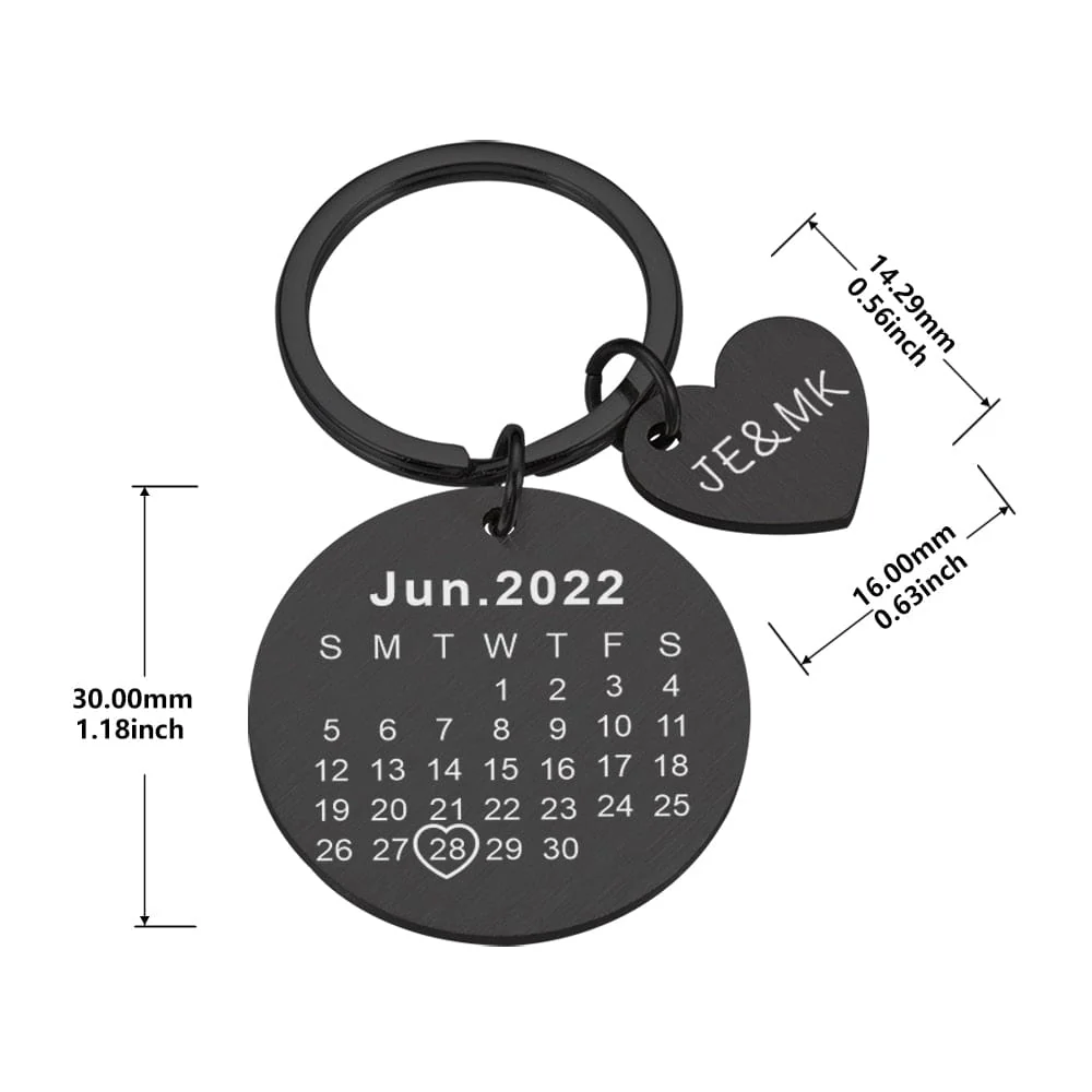 Custom Name and Photo Couple Keychain with Calendar Date - Image 6