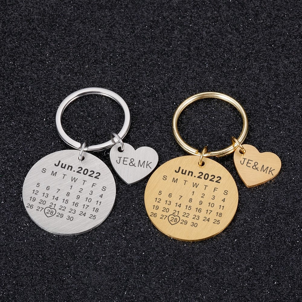 Custom Name and Photo Couple Keychain with Calendar Date - Image 7
