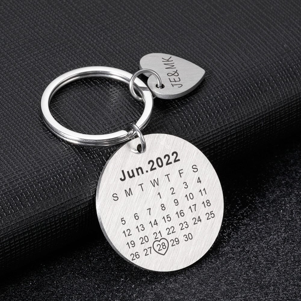 Custom Name and Photo Couple Keychain with Calendar Date - Image 9