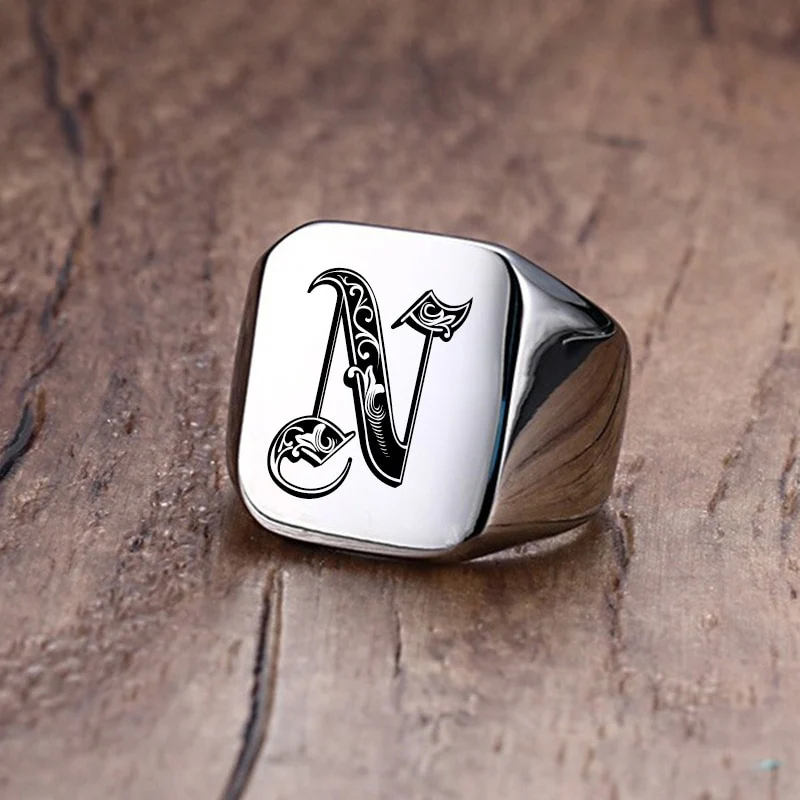 Custom Old English Initial Signet Ring - Image 16