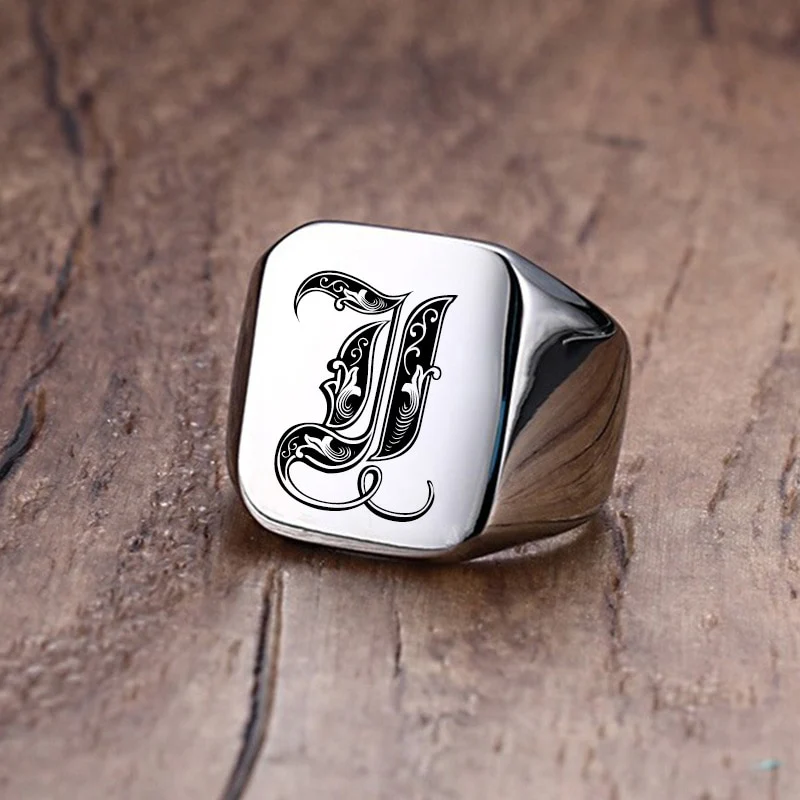 Custom Old English Initial Signet Ring - Image 23