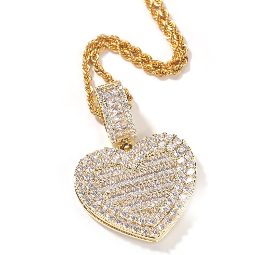 Custom Photo Locket Baguette Heart Pendant - Image 2