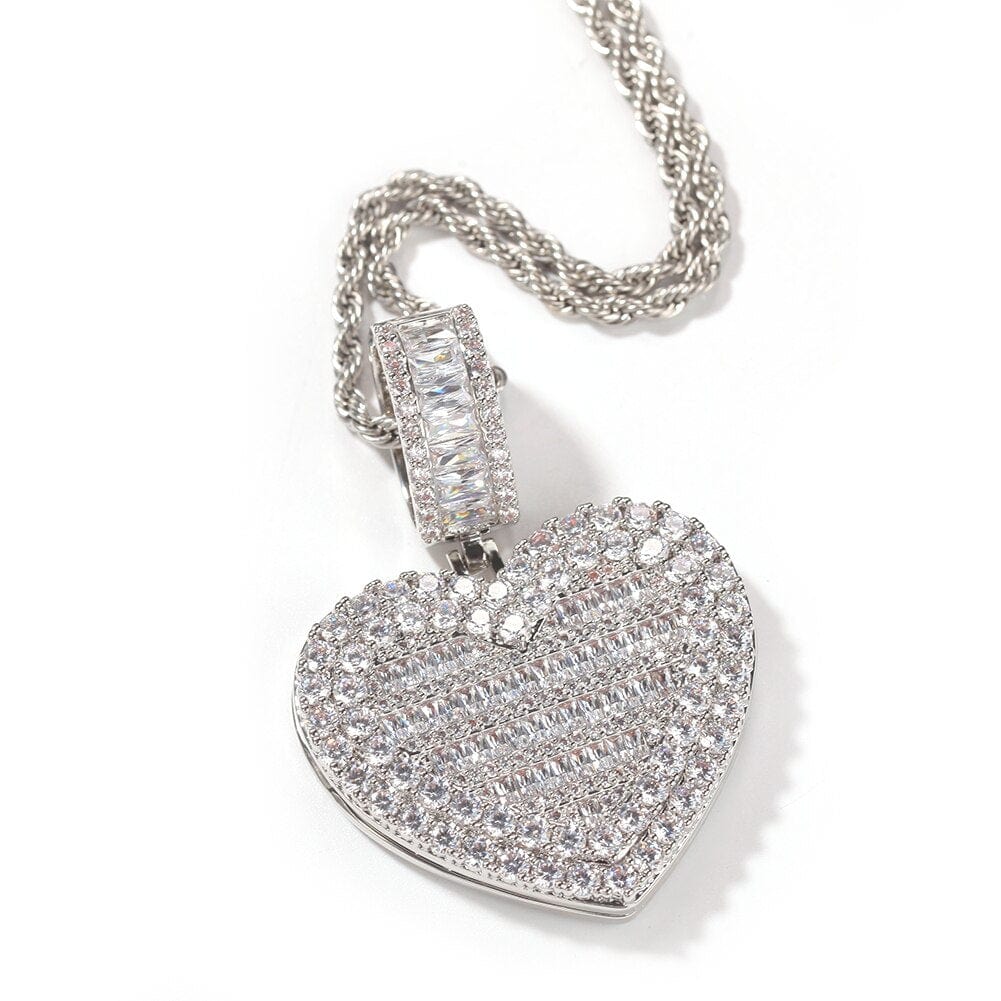 Custom Photo Locket Baguette Heart Pendant - Image 3