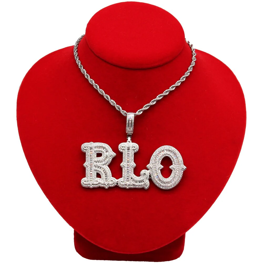 VVS Jewelry Custom Western Font Baguette Letter Pendant Necklace - Image 2