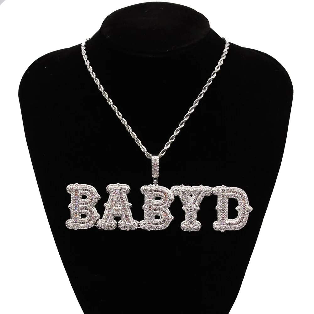 VVS Jewelry Custom Western Font Baguette Letter Pendant Necklace - Image 3