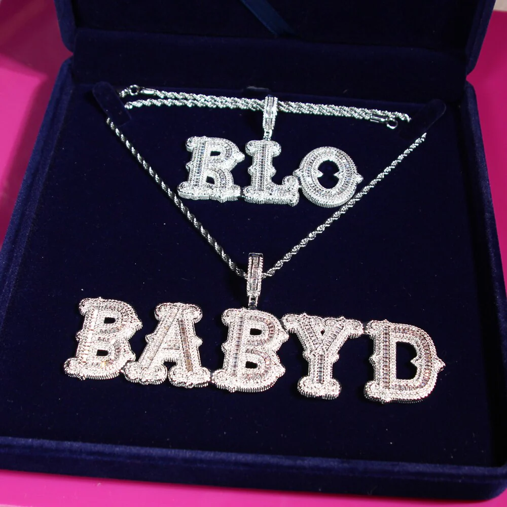 VVS Jewelry Custom Western Font Baguette Letter Pendant Necklace - Image 4