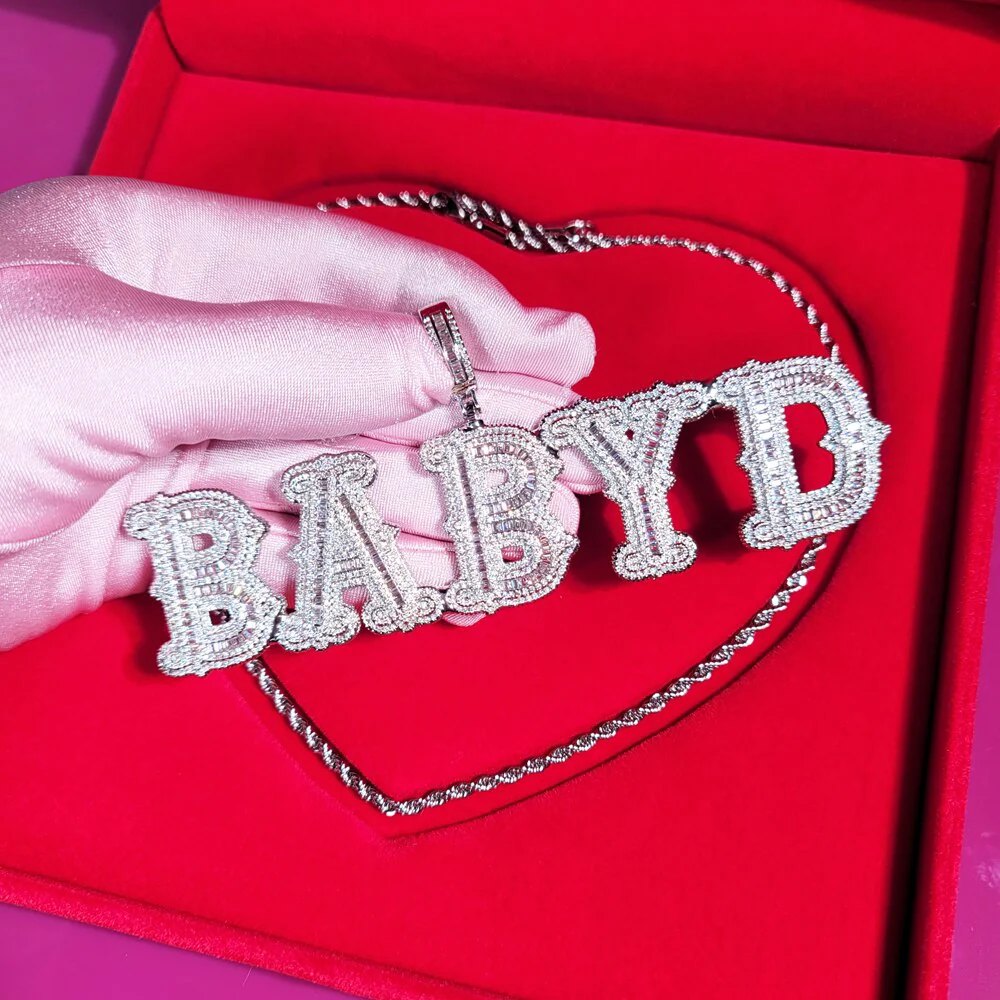 VVS Jewelry Custom Western Font Baguette Letter Pendant Necklace - Image 6