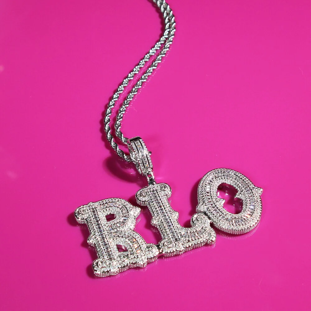 VVS Jewelry Custom Western Font Baguette Letter Pendant Necklace - Image 7