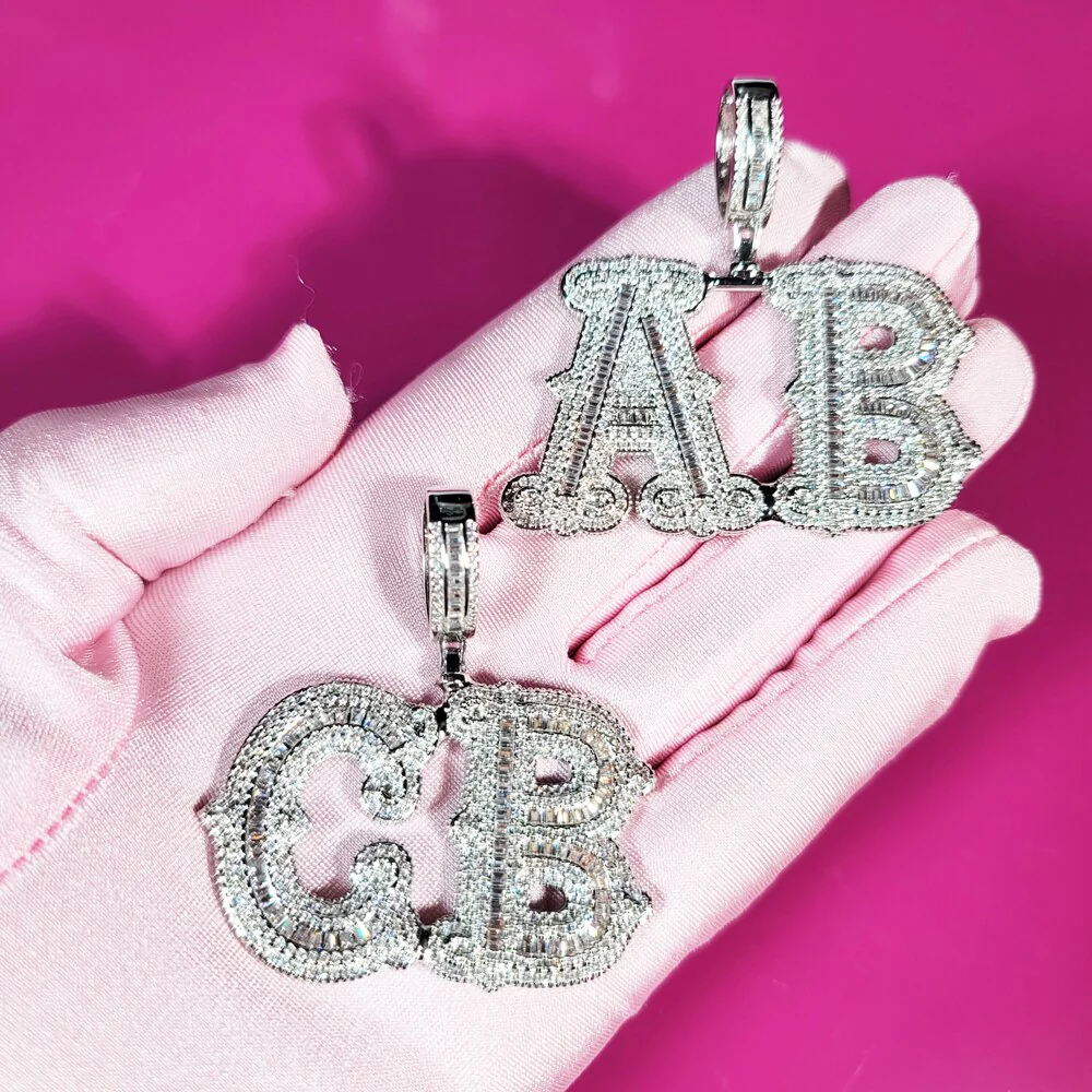 VVS Jewelry Custom Western Font Baguette Letter Pendant Necklace - Image 8