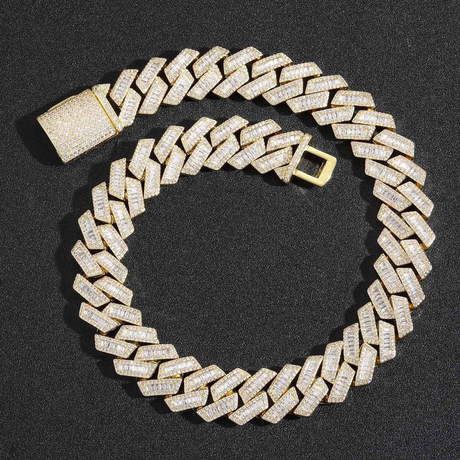 Diamond Gold 20mm Prong Three-Row Cuban Link Chain - Image 2
