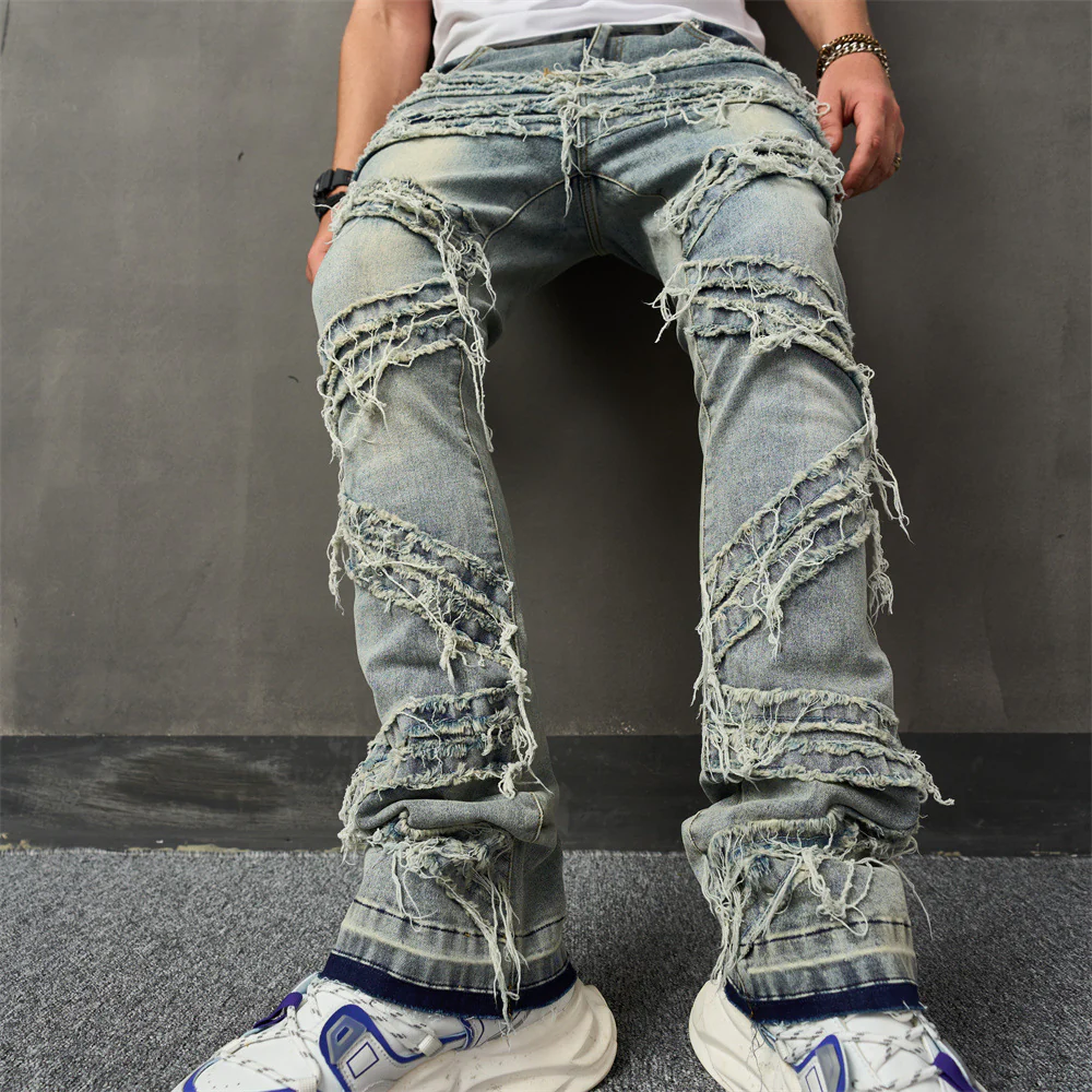 Distressed Stacked Biker Jeans - Image 2