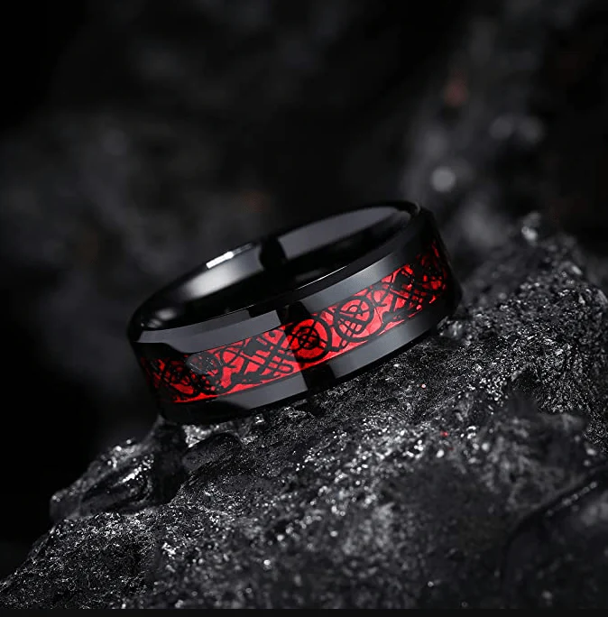 Dragon 8mm Black Red Celtic Dragon Tungsten Carbide - Image 2
