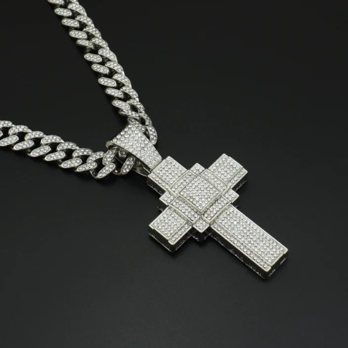 Fully Iced Classic Cross Pendant Necklace - Image 2