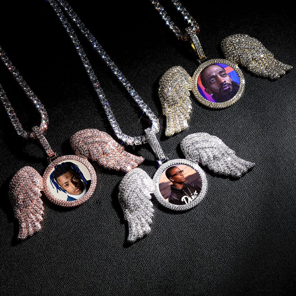 Fully Iced Angel Wings Custom Photo Chain - Image 3