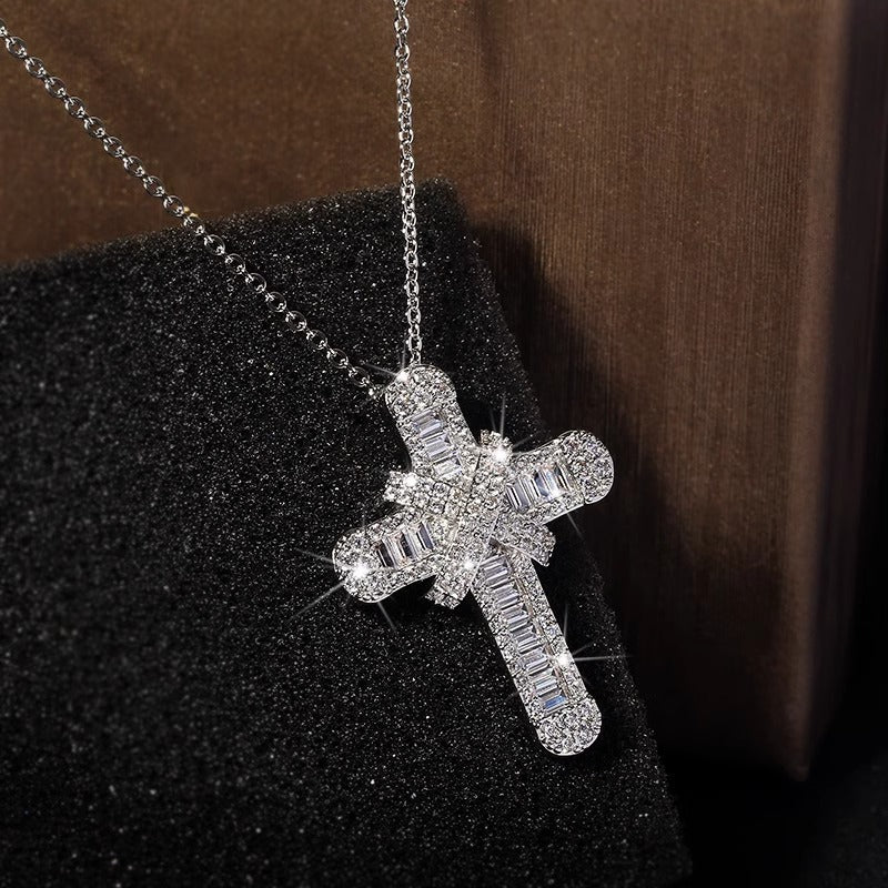 Fully Iced Baguette Cross Pendant Necklace - Image 4