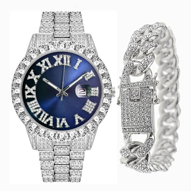 Fully Iced Bling Watch + Cuban Bracelet Bundle - Image 11