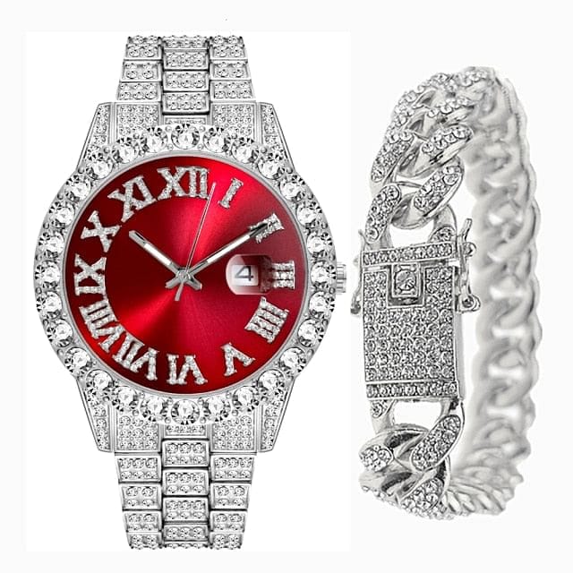 Fully Iced Bling Watch + Cuban Bracelet Bundle - Image 14