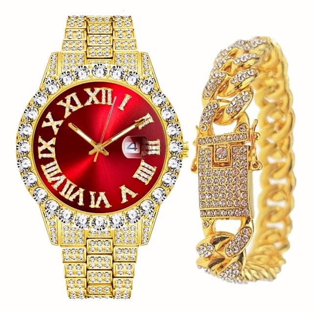 Fully Iced Bling Watch + Cuban Bracelet Bundle - Image 7