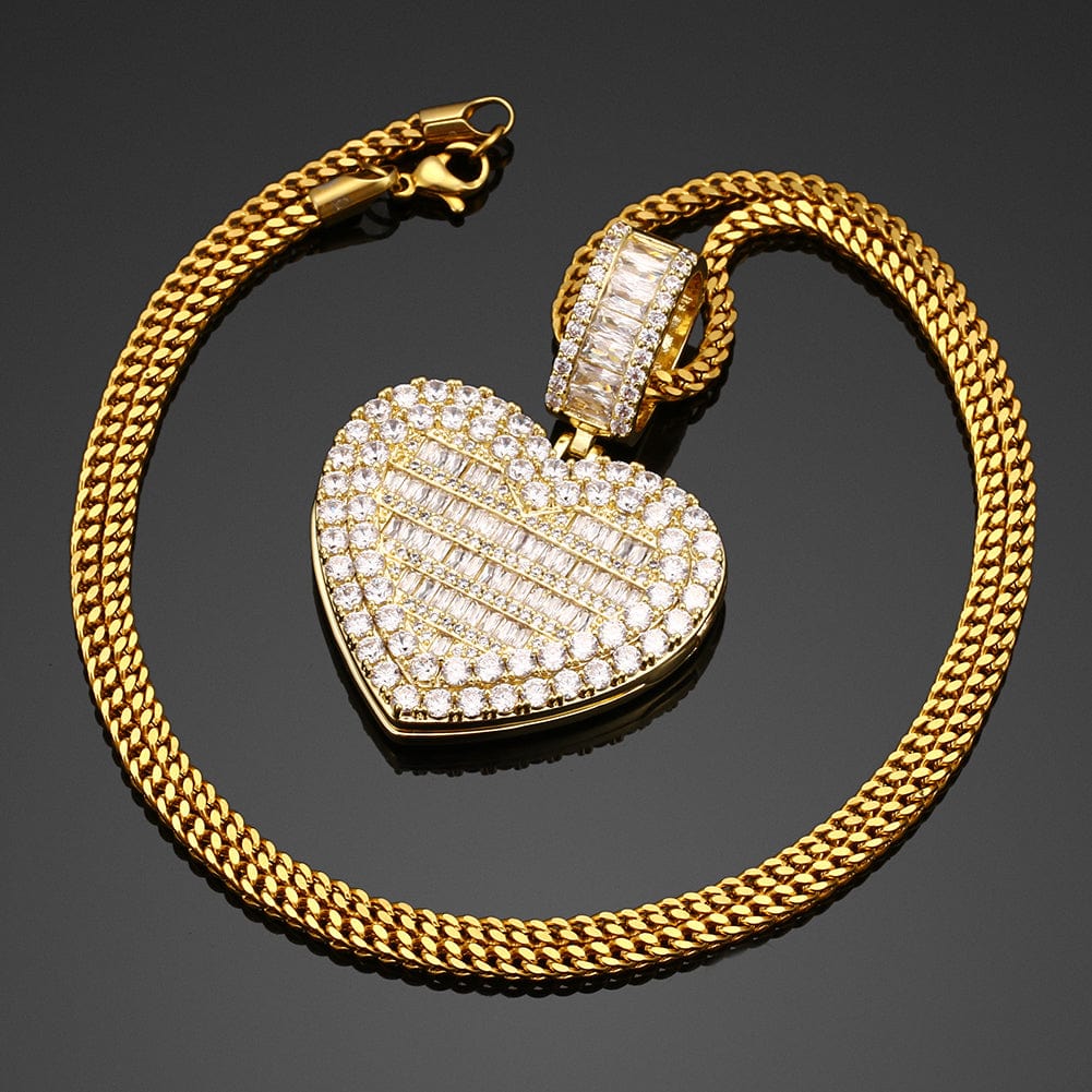 Fully Iced Custom Heart Baguette Photo Pendant Necklace - Image 13
