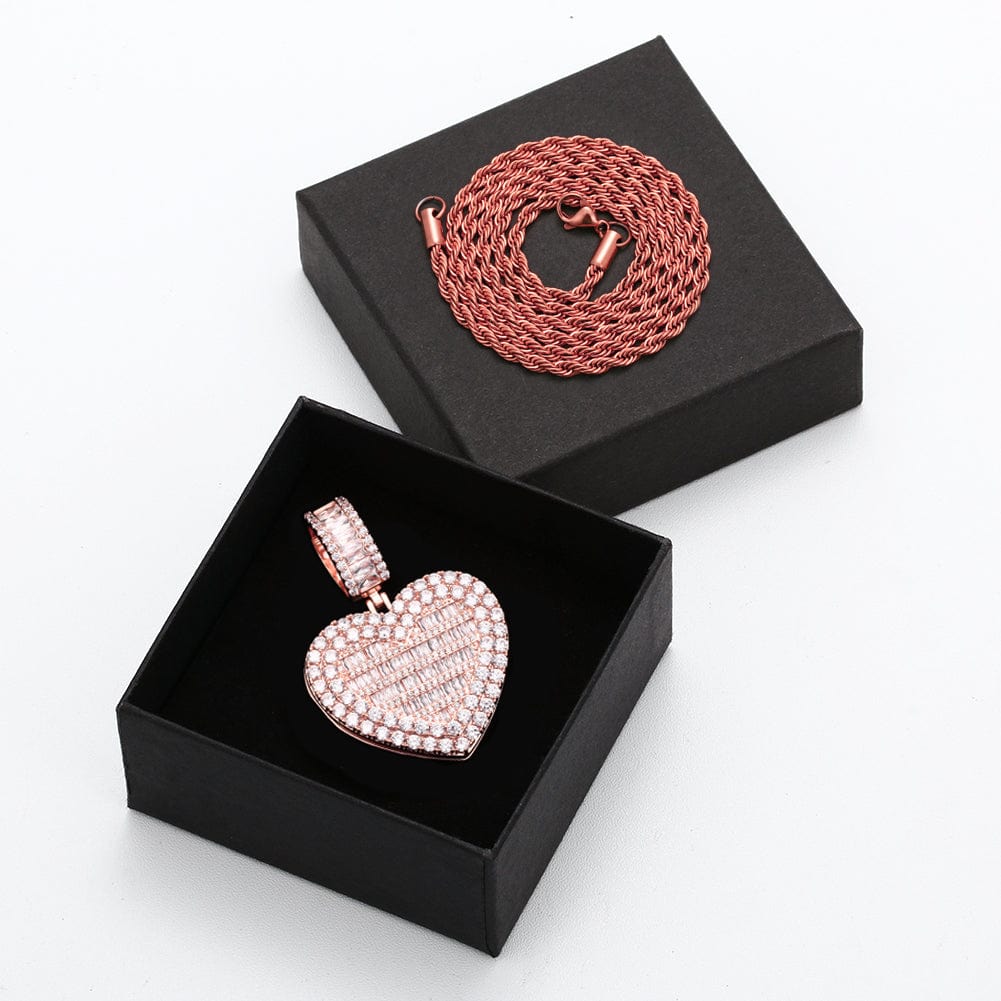 Fully Iced Custom Heart Baguette Photo Pendant Necklace - Image 20