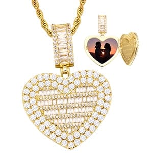 Fully Iced Custom Heart Baguette Photo Pendant Necklace - Image 3