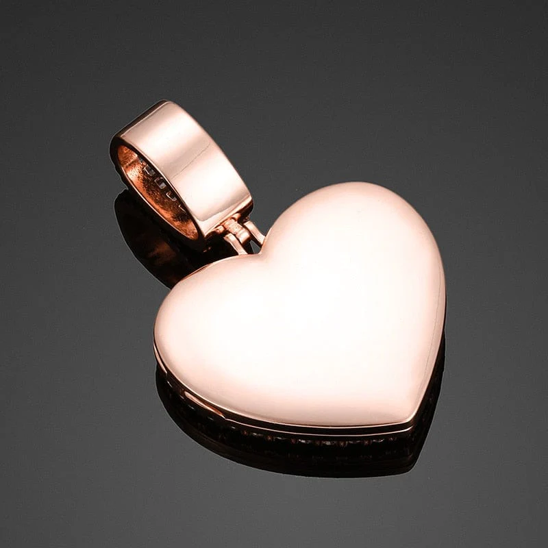 Fully Iced Custom Heart Baguette Photo Pendant Necklace - Image 4