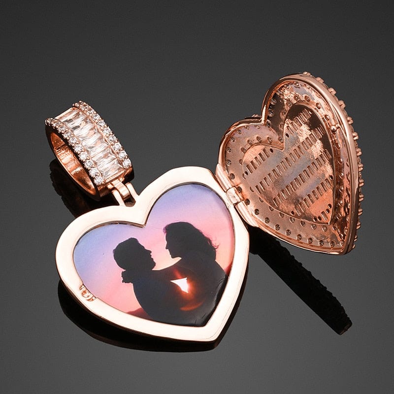 Fully Iced Custom Heart Baguette Photo Pendant Necklace - Image 8