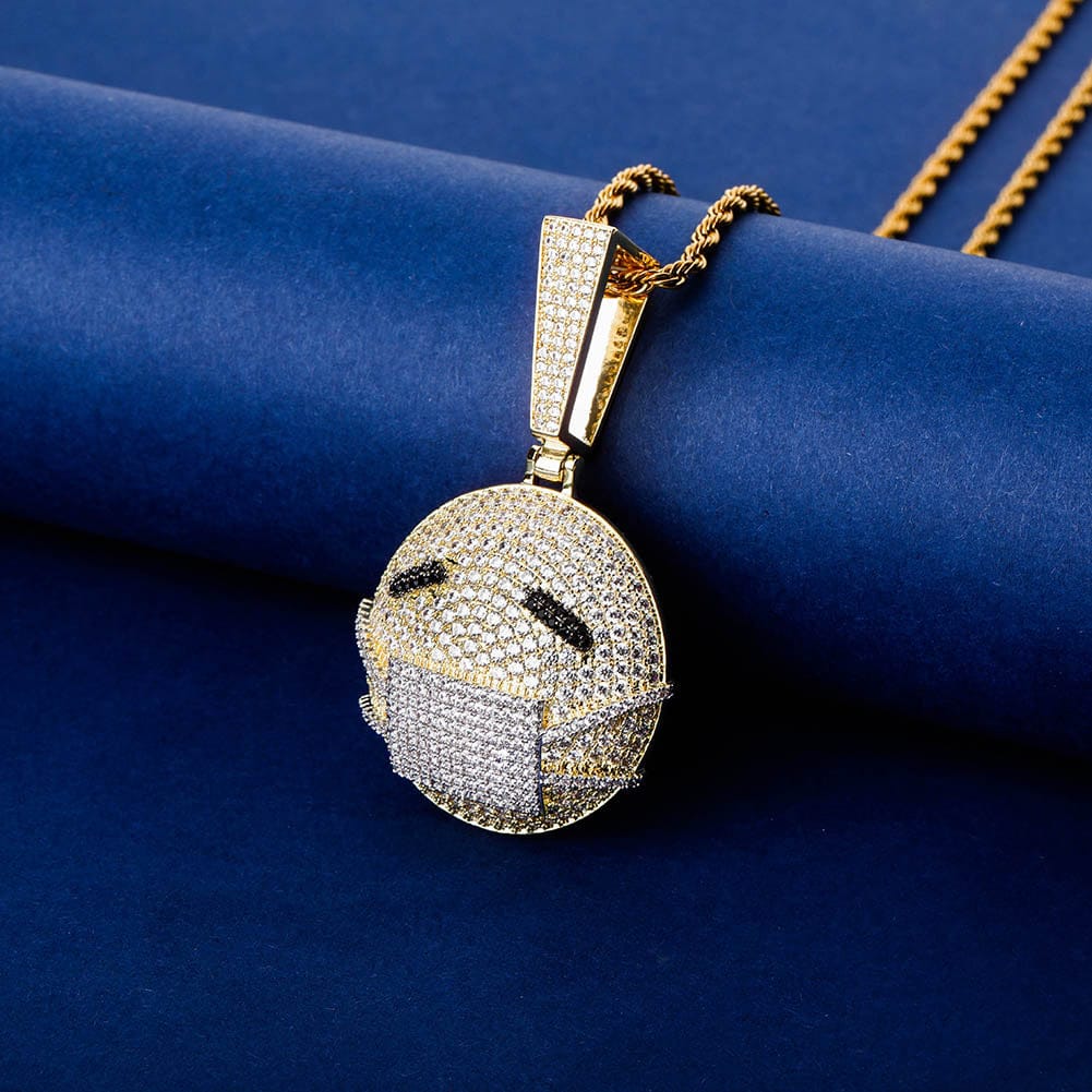 Fully Iced Out face mask emoji pendant Necklace - Image 6