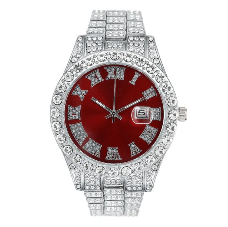 Fully Iced Out Silver Colored Dial Men's Classic Watch - Image 2