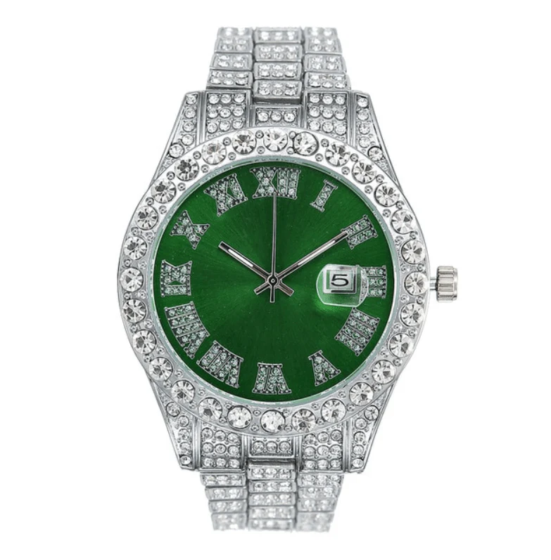 Fully Iced Out Silver Colored Dial Men's Classic Watch - Image 3
