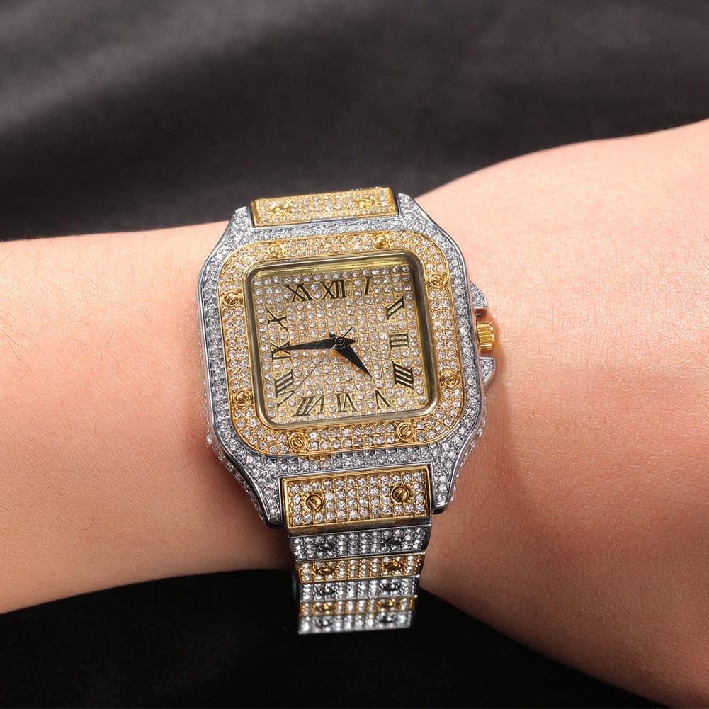 Fully Iced Square Stainless Steel Roman Watch - BOGO - Image 8