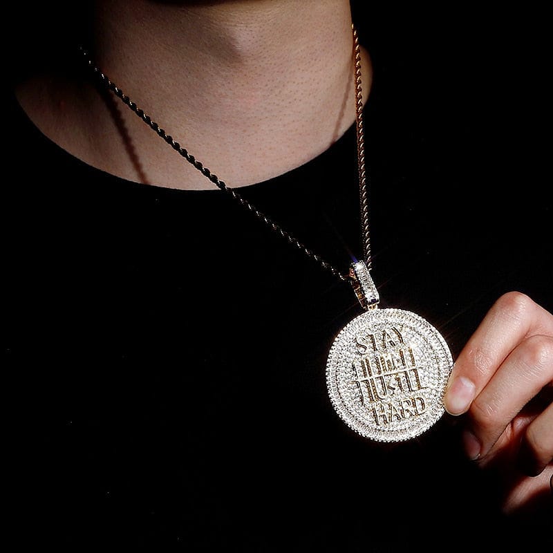 Fully Iced Stay Humble Hustle Hard Round Pendant Chain - Image 10