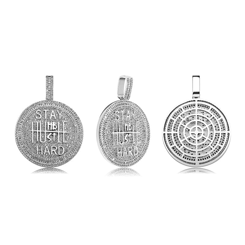 Fully Iced Stay Humble Hustle Hard Round Pendant Chain - Image 11