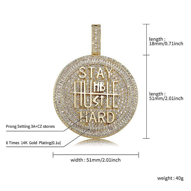 Fully Iced Stay Humble Hustle Hard Round Pendant Chain - Image 12