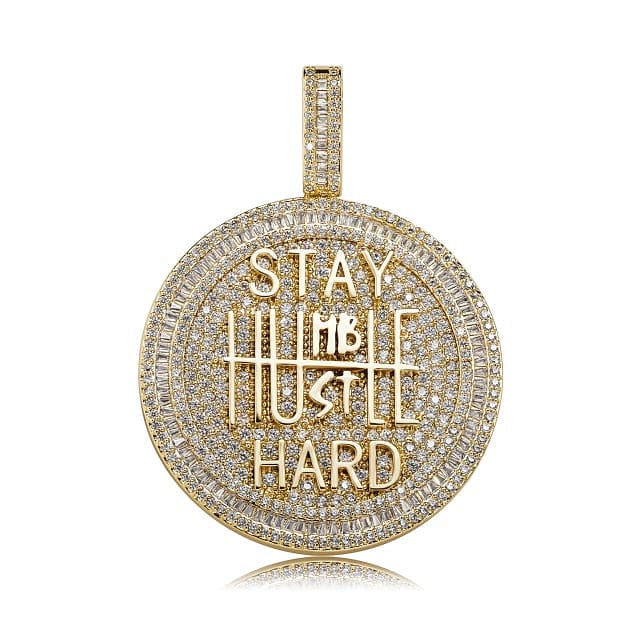 Fully Iced Stay Humble Hustle Hard Round Pendant Chain - Image 13