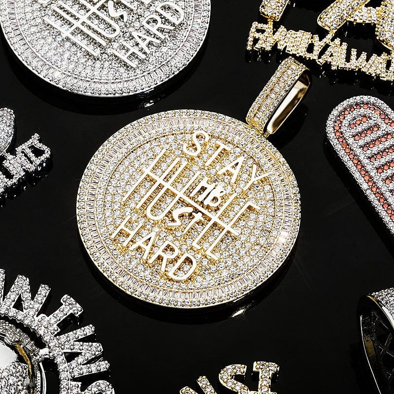 Fully Iced Stay Humble Hustle Hard Round Pendant Chain - Image 14