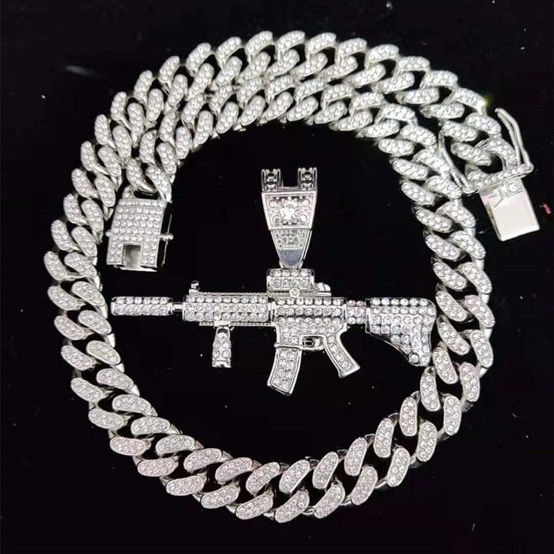 Fully Iced Submachine Gun Pendant Rapper Necklace - Image 10