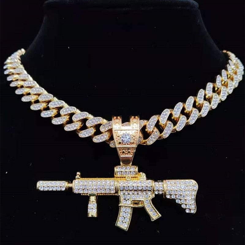 Fully Iced Submachine Gun Pendant Rapper Necklace - Image 11