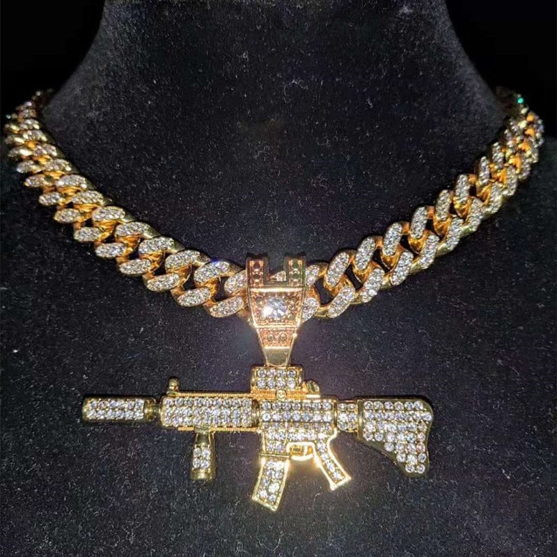 Fully Iced Submachine Gun Pendant Rapper Necklace - Image 14