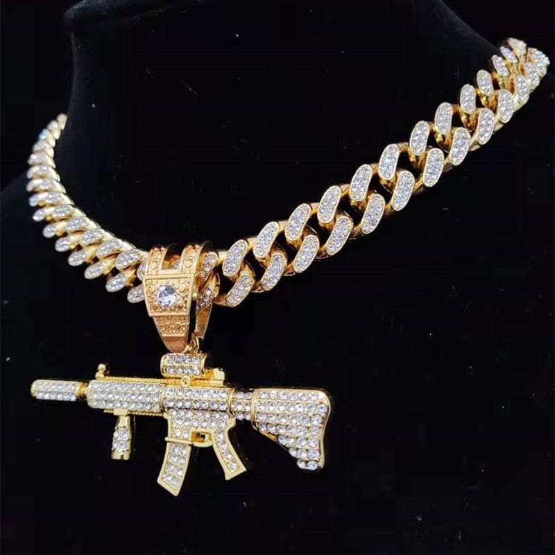Fully Iced Submachine Gun Pendant Rapper Necklace - Image 17